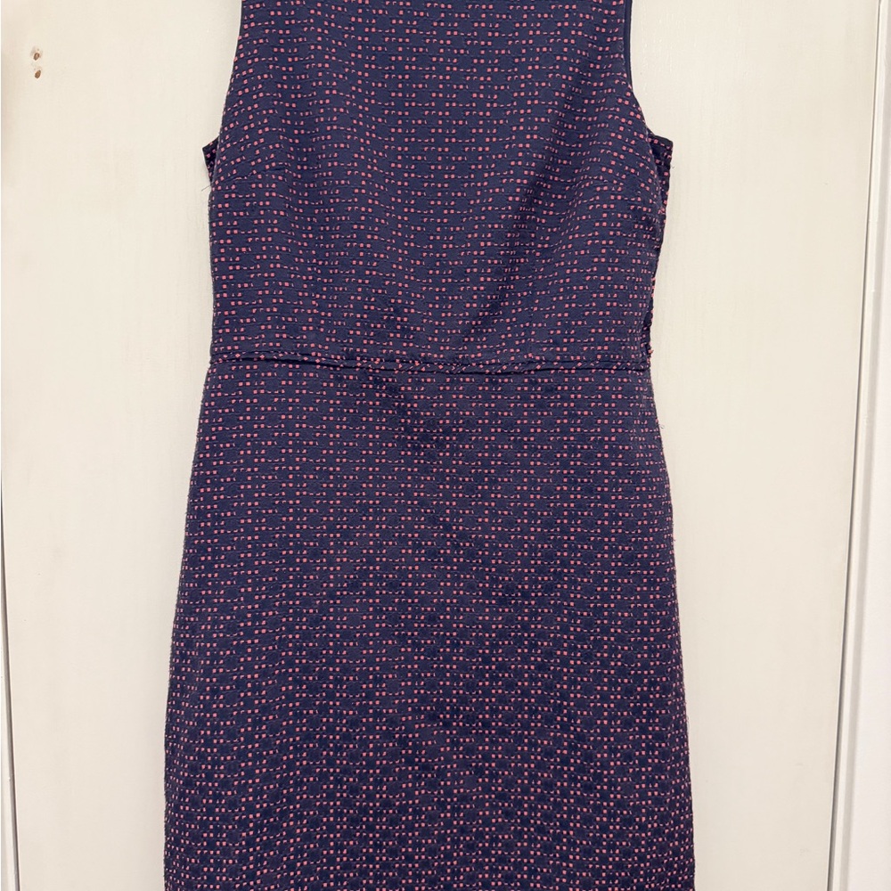 LOFT Navy Midi Dress with Pink Dot Print